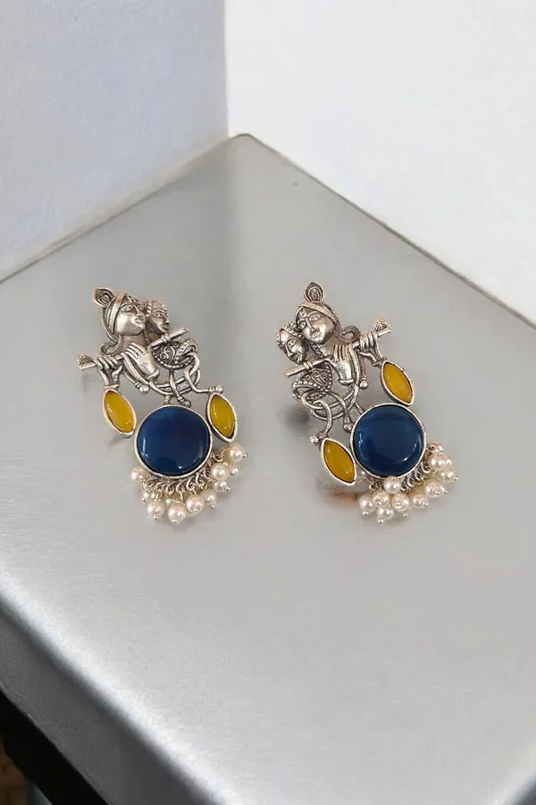 Yellow_German_Silver_Radha_Krishna_Necklace_And_Earrings_Set_For_Women