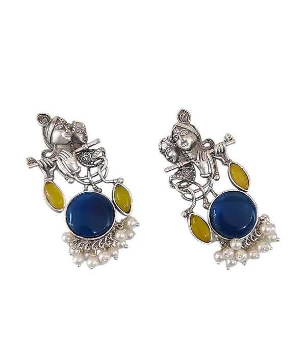 Yellow_German_Silver_Radha_Krishna_Necklace_And_Earrings_Set_For_Women
