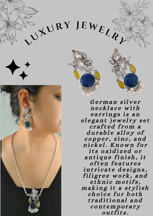 Yellow_German_Silver_Radha_Krishna_Necklace_And_Earrings_Set_For_Women