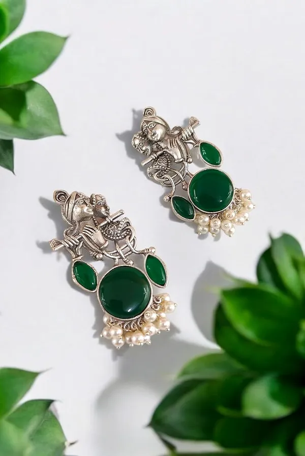 Green_German_Silver_Radha_Krishna_Necklace_And_Earrings_Set_For_Women