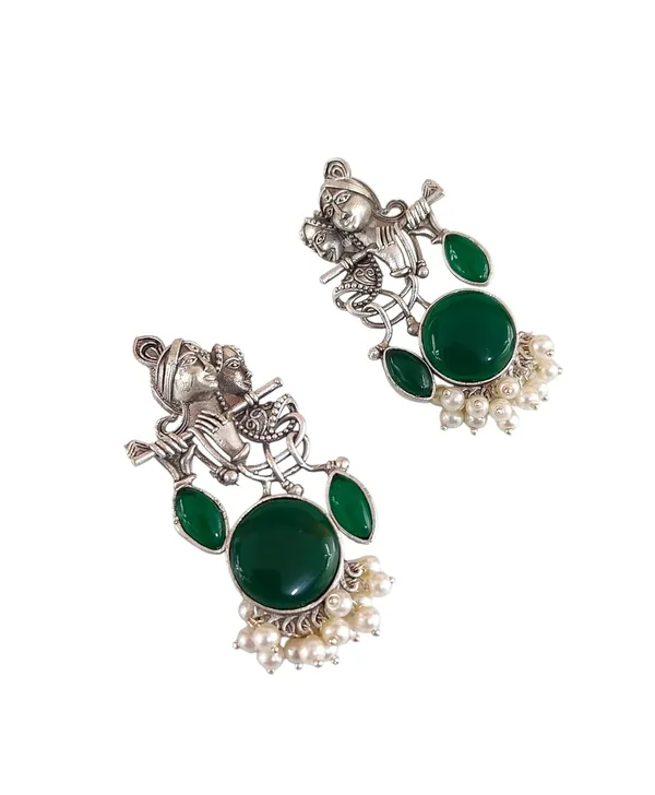 Green_German_Silver_Radha_Krishna_Necklace_And_Earrings_Set_For_Women