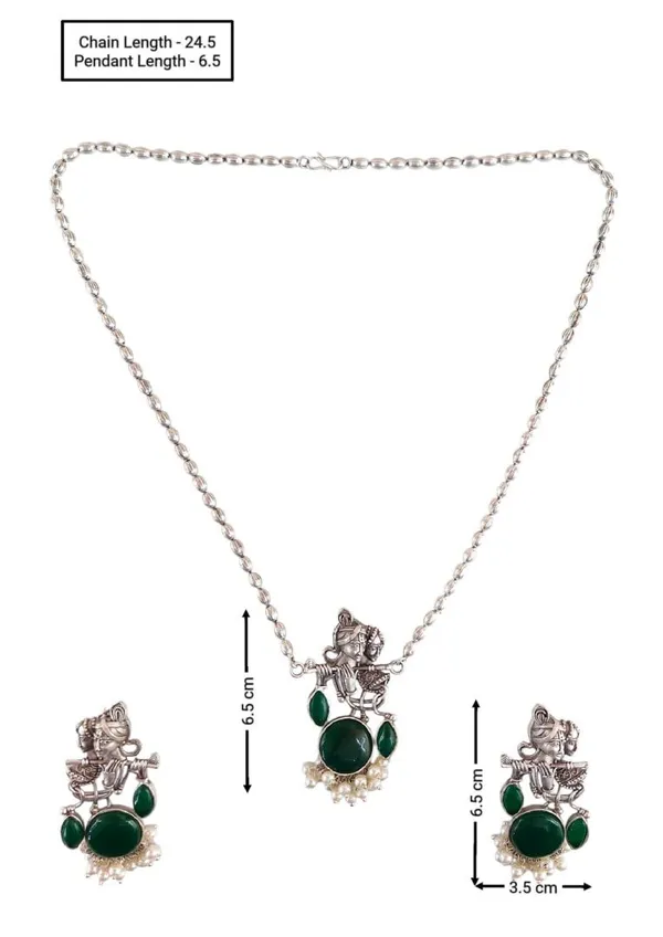 Green_German_Silver_Radha_Krishna_Necklace_And_Earrings_Set_For_Women