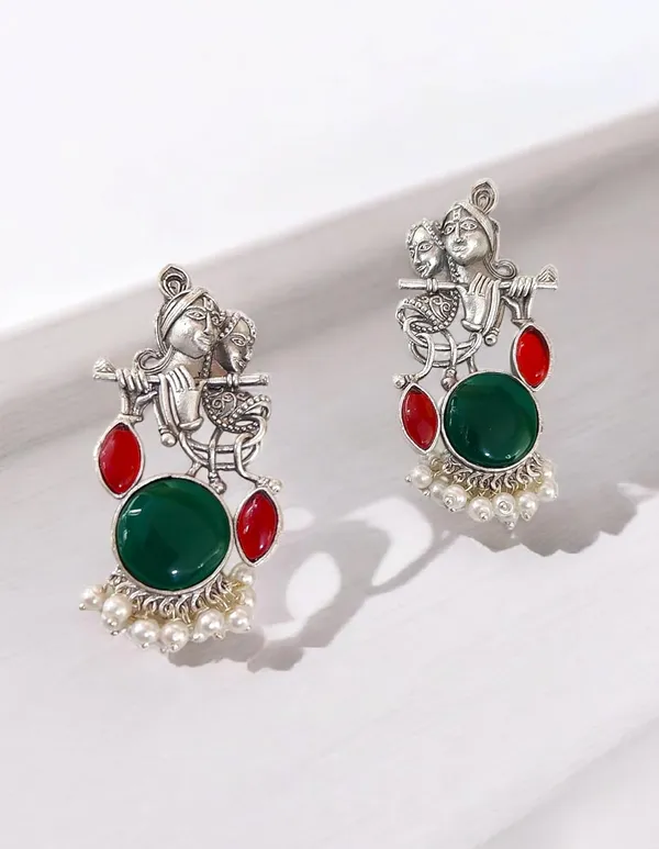 Red_German_Silver_Radha_Krishna_Necklace_And_Earrings_Set_For_Women