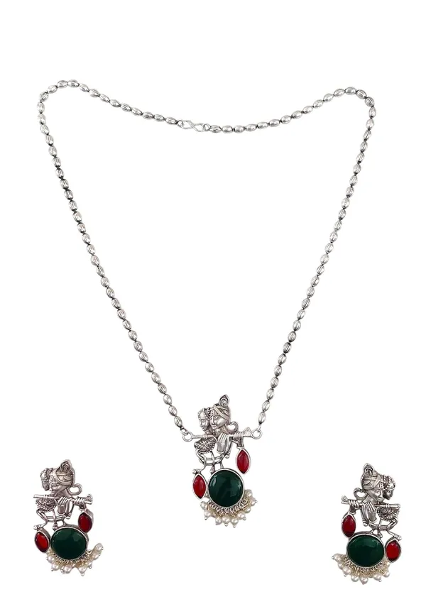 Red_German_Silver_Radha_Krishna_Necklace_And_Earrings_Set_For_Women
