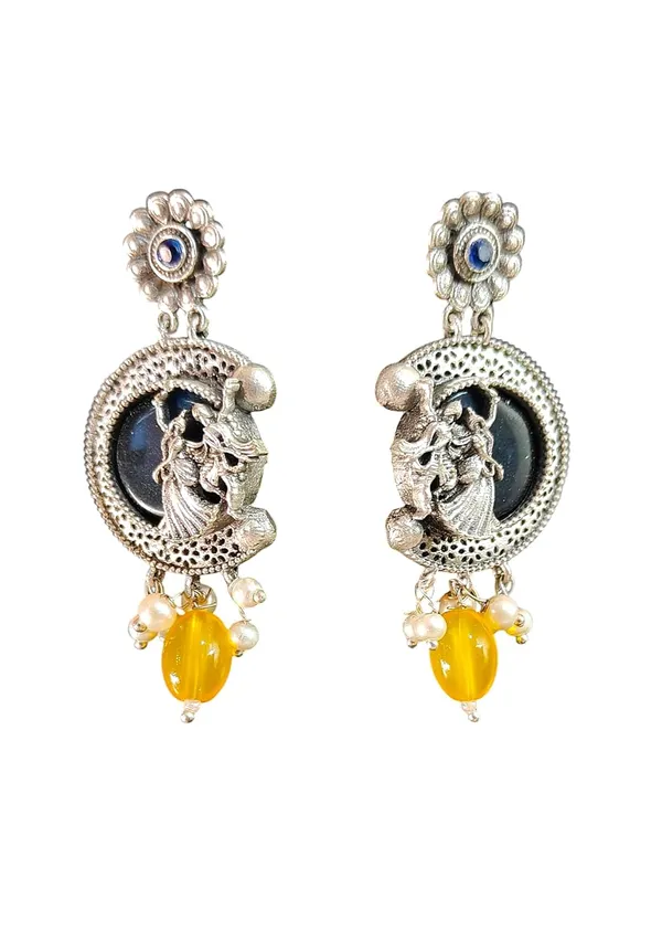 Yellow_German_Silver_Necklace_Set_With_Radha_Krishna_Pendant_And_Earrings_For_Women