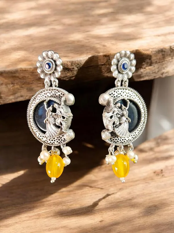 Yellow_German_Silver_Necklace_Set_With_Radha_Krishna_Pendant_And_Earrings_For_Women