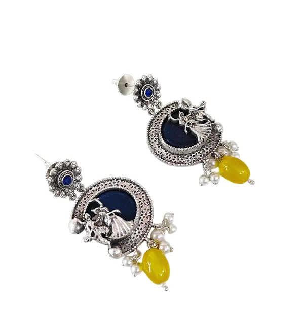 Yellow_German_Silver_Necklace_Set_With_Radha_Krishna_Pendant_And_Earrings_For_Women