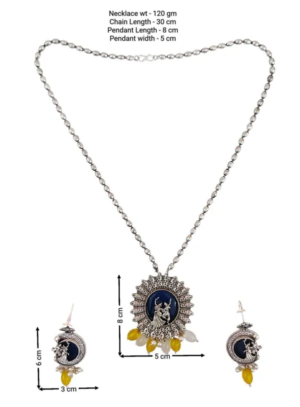 Yellow_German_Silver_Necklace_Set_With_Radha_Krishna_Pendant_And_Earrings_For_Women