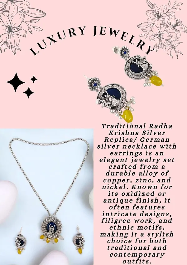 Yellow_German_Silver_Necklace_Set_With_Radha_Krishna_Pendant_And_Earrings_For_Women