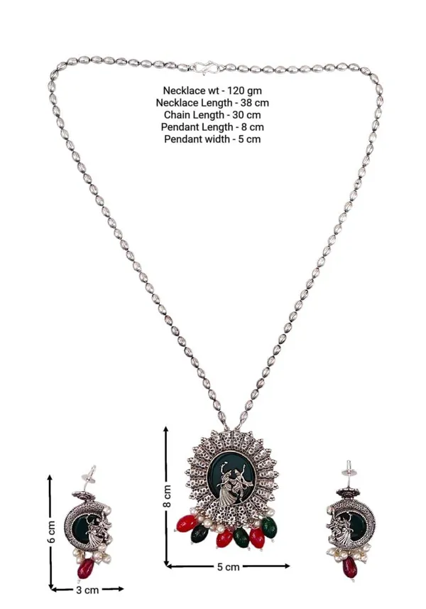 Red_German_Silver_Necklace_Set_With_Radha_Krishna_Pendant_And_Earrings_For_Women