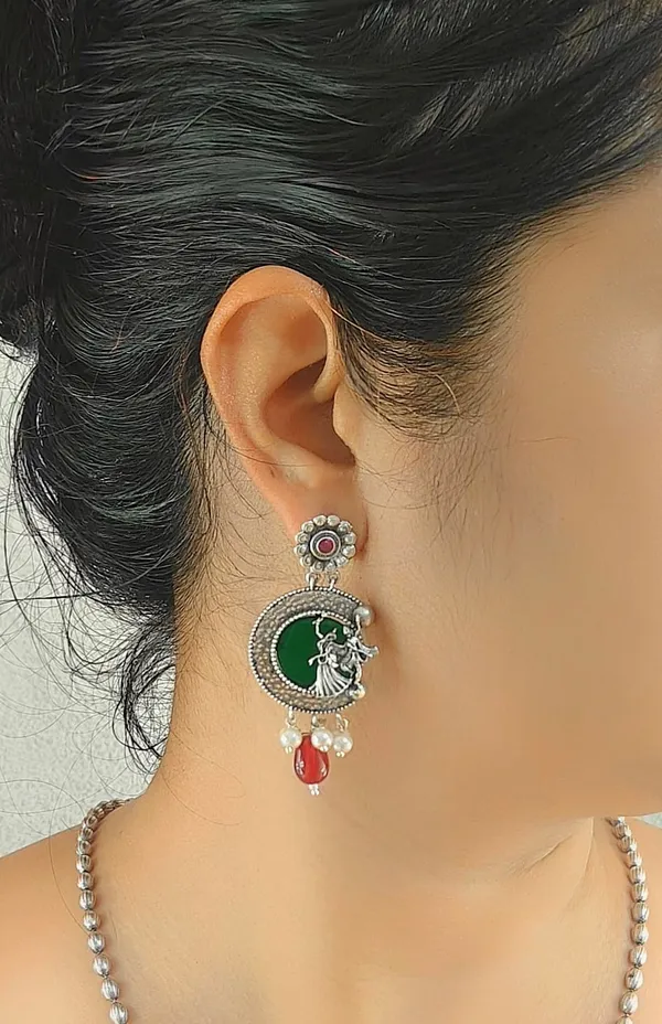 Red_German_Silver_Necklace_Set_With_Radha_Krishna_Pendant_And_Earrings_For_Women