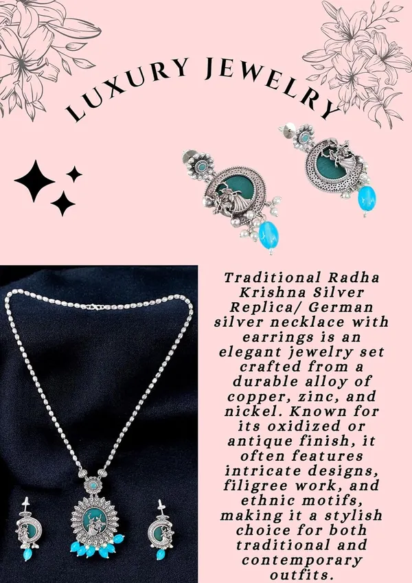 Turquoise_German_Silver_Necklace_Set_With_Radha_Krishna_Pendant_And_Earrings_For_Women