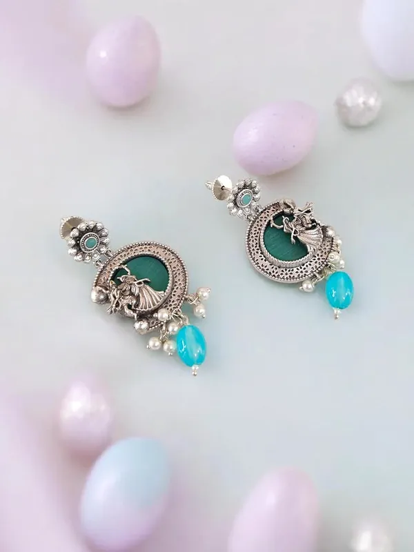 Turquoise_German_Silver_Necklace_Set_With_Radha_Krishna_Pendant_And_Earrings_For_Women