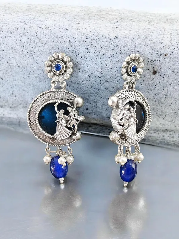 Blue_German_Silver_Necklace_Set_With_Radha_Krishna_Pendant_And_Earrings_For_Women