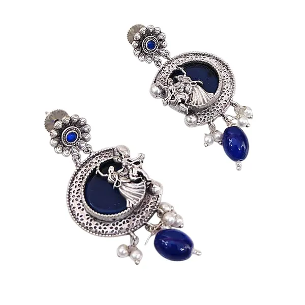 Blue_German_Silver_Necklace_Set_With_Radha_Krishna_Pendant_And_Earrings_For_Women