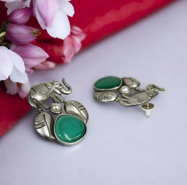 Mint_Green_German_Silver_Elephant_Stud_Earrings_For_Women