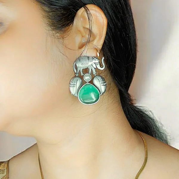 Mint_Green_German_Silver_Elephant_Stud_Earrings_For_Women