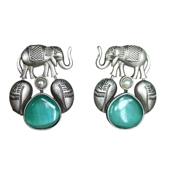 Mint_Green_German_Silver_Elephant_Stud_Earrings_For_Women