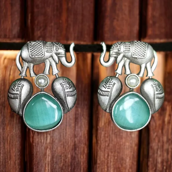 Mint_Green_German_Silver_Elephant_Stud_Earrings_For_Women