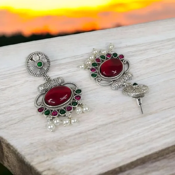 Wine_German_Silver_Stone_Stud_Earrings_For_Women