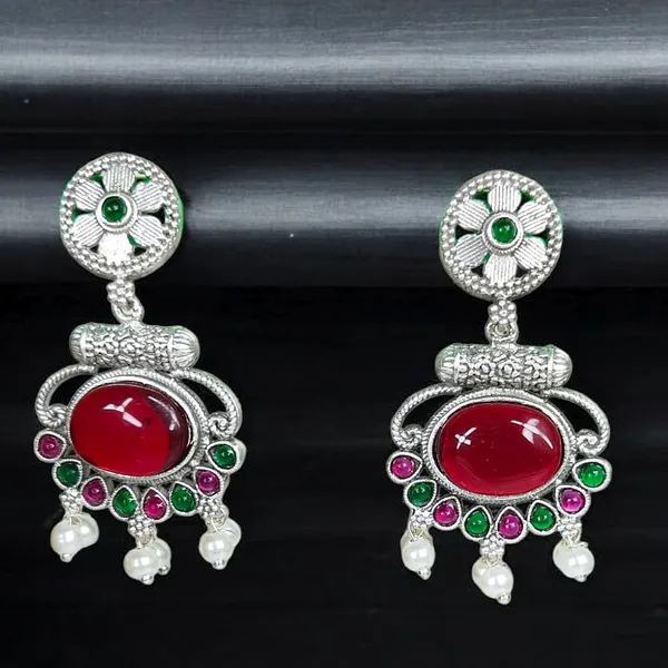 Wine_German_Silver_Stone_Stud_Earrings_For_Women
