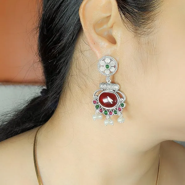 Wine_German_Silver_Stone_Stud_Earrings_For_Women