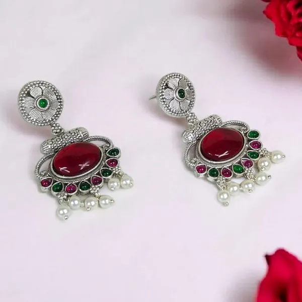 Wine_German_Silver_Stone_Stud_Earrings_For_Women