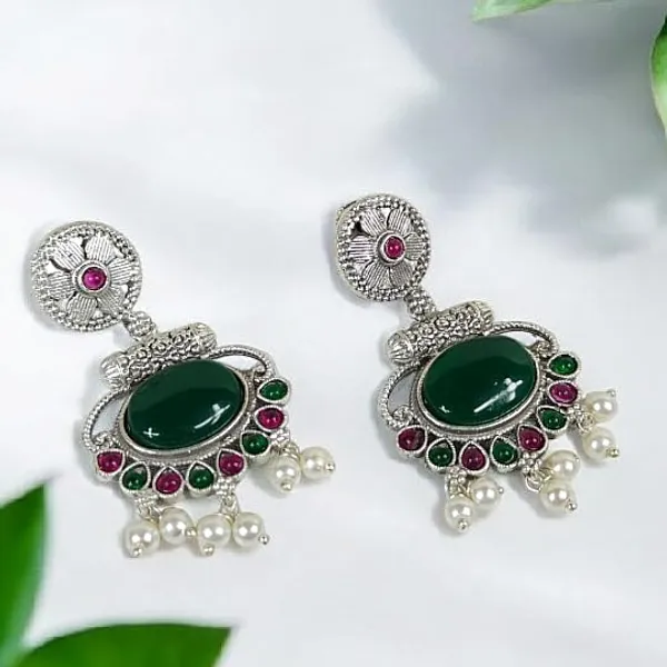Dark_Green_German_Silver_Stone_Stud_Earrings_For_Women