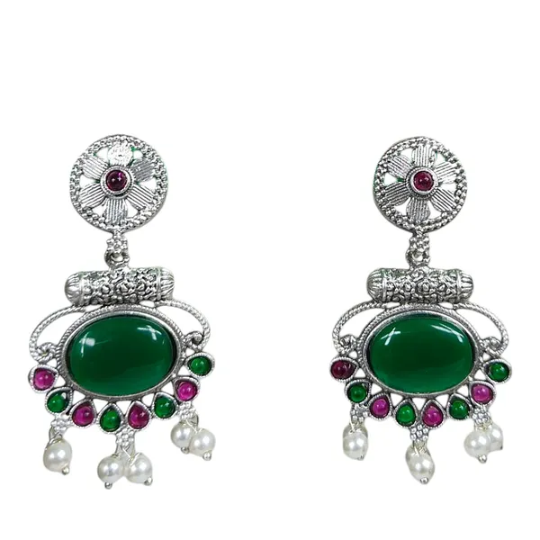 Dark_Green_German_Silver_Stone_Stud_Earrings_For_Women