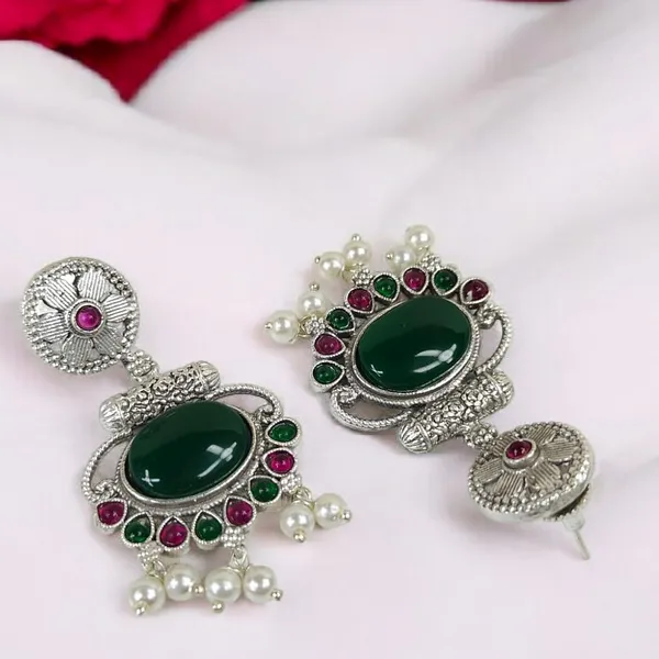 Dark_Green_German_Silver_Stone_Stud_Earrings_For_Women