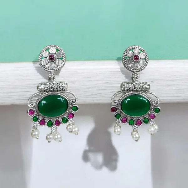 Dark_Green_German_Silver_Stone_Stud_Earrings_For_Women