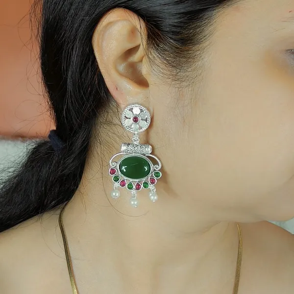 Dark_Green_German_Silver_Stone_Stud_Earrings_For_Women