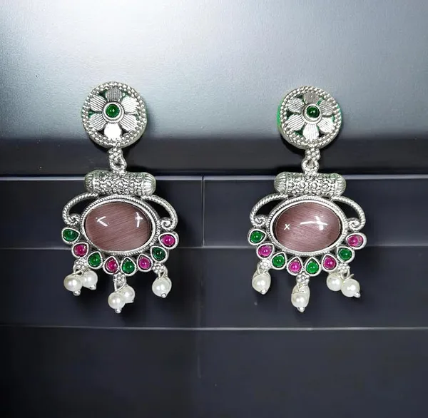 Multicolour_German_Silver_Stone_Stud_Earrings_For_Women
