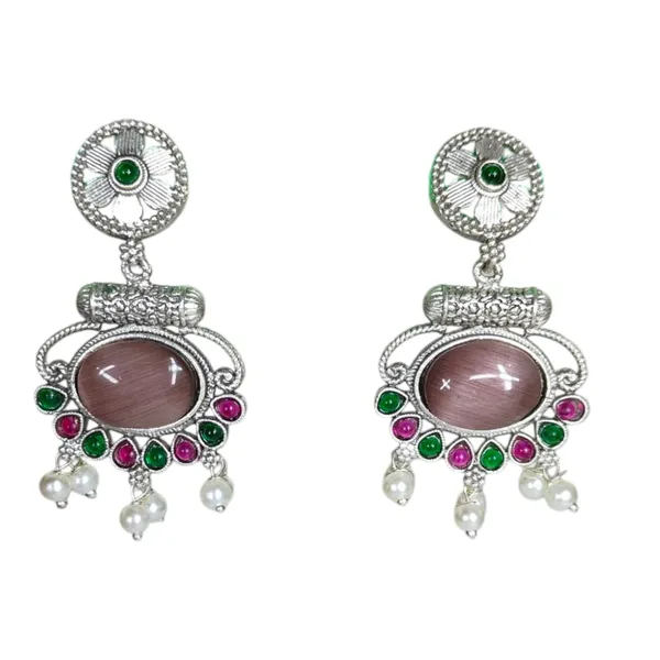 Multicolour_German_Silver_Stone_Stud_Earrings_For_Women