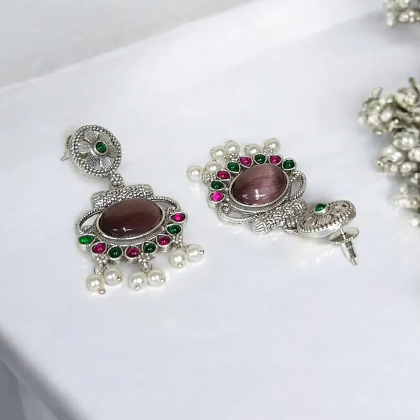 Multicolour_German_Silver_Stone_Stud_Earrings_For_Women
