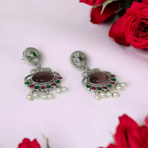 Multicolour_German_Silver_Stone_Stud_Earrings_For_Women