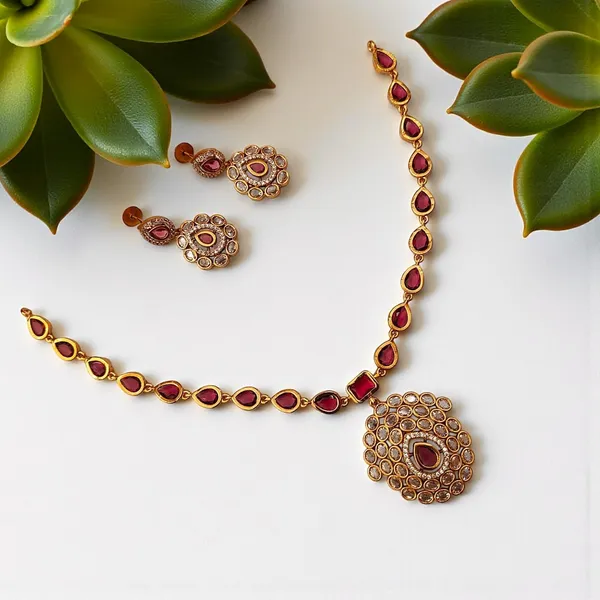 Ruby_Red_Gold_Plated_Crystal_Pendant_Necklace_Set_For_Women