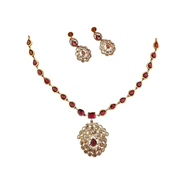 Ruby_Red_Gold_Plated_Crystal_Pendant_Necklace_Set_For_Women