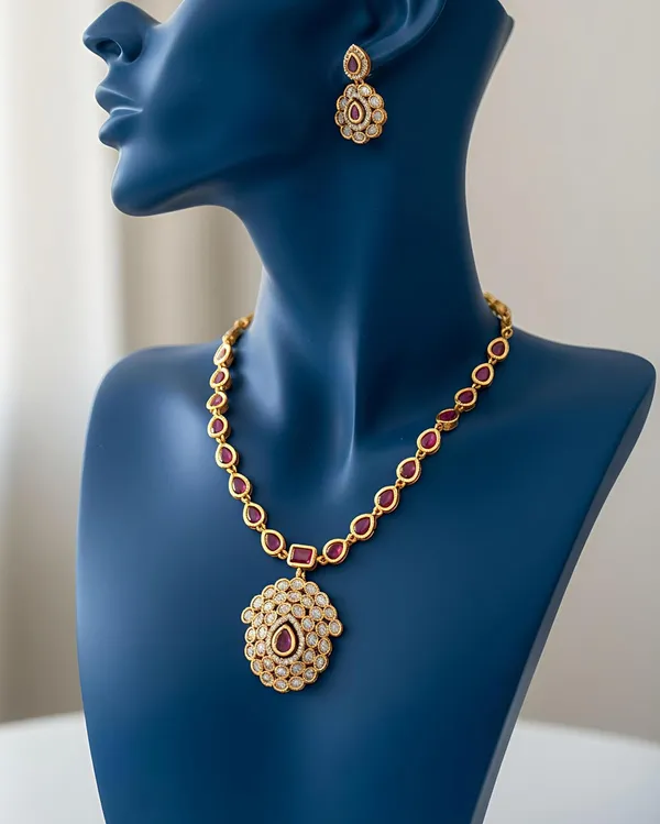 Ruby_Red_Gold_Plated_Crystal_Pendant_Necklace_Set_For_Women