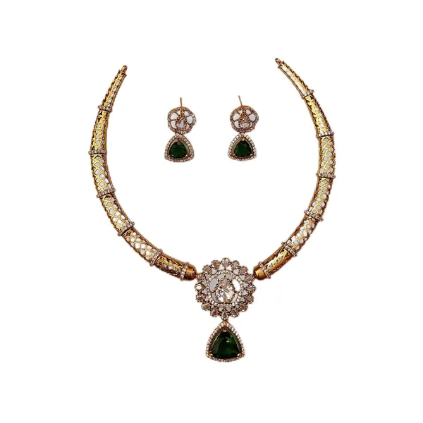 Emerald_Green_Gold_Plated_Necklace_And_Earrings_Set_For_Women