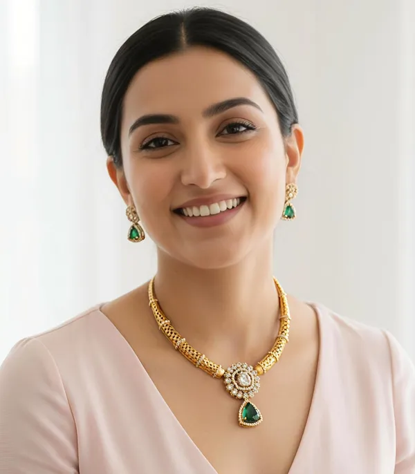 Emerald_Green_Gold_Plated_Necklace_And_Earrings_Set_For_Women