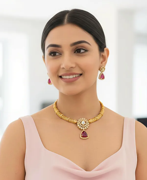 Ruby_Red_Gold_Plated_Necklace_And_Earrings_Set_For_Women