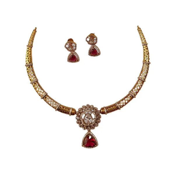 Ruby_Red_Gold_Plated_Necklace_And_Earrings_Set_For_Women