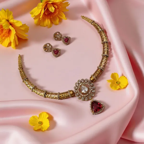 Ruby_Red_Gold_Plated_Necklace_And_Earrings_Set_For_Women