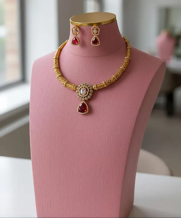 Ruby_Red_Gold_Plated_Necklace_And_Earrings_Set_For_Women