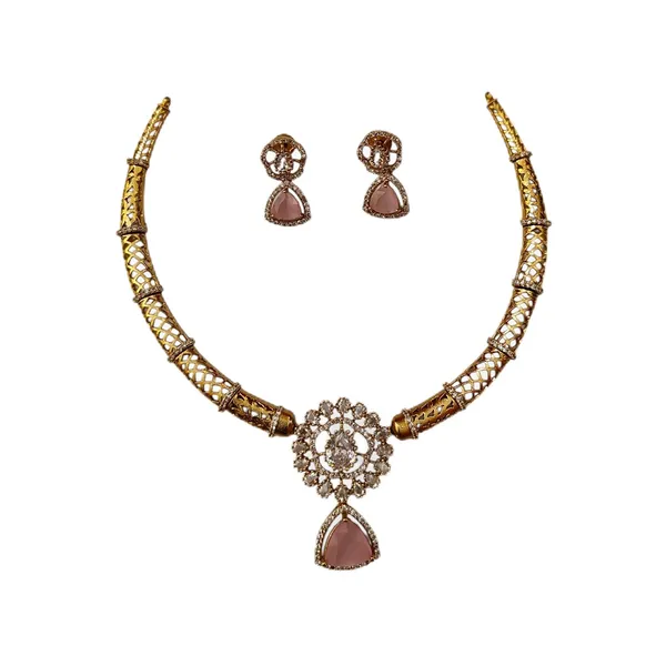 Elite_Pink_Gold_Plated_Necklace_And_Earrings_Set_For_Women