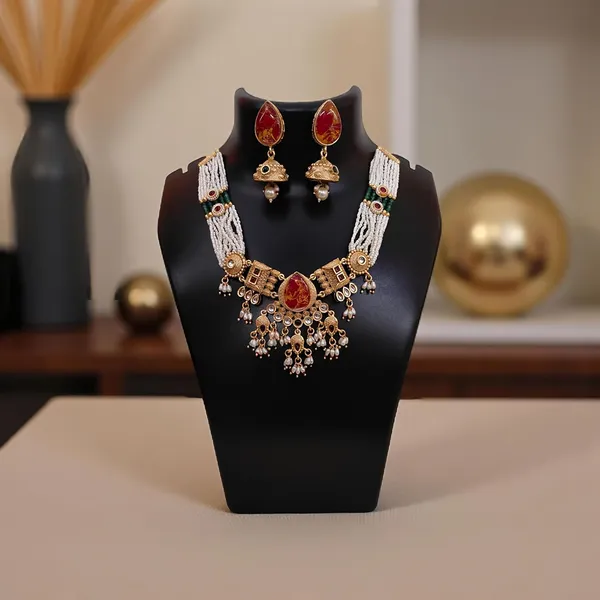 Maroon_Gold_Plated_Pearl_Choker_Necklace_Set_With_Jhumka_Earrings_For_Women