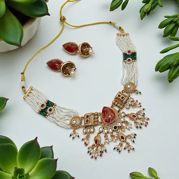 Maroon_Gold_Plated_Pearl_Choker_Necklace_Set_With_Jhumka_Earrings_For_Women