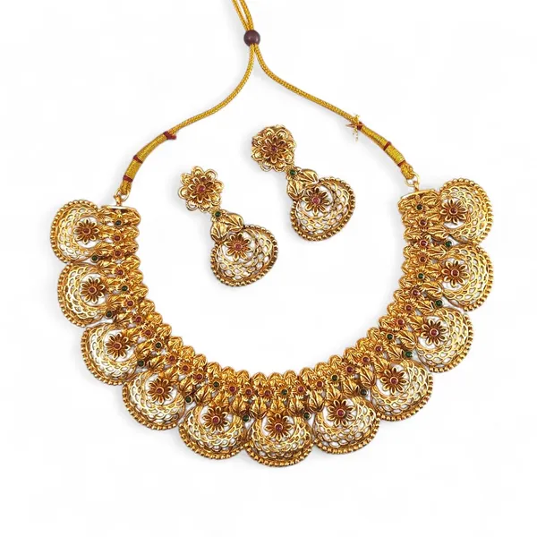 Golden_Floral_Choker_Necklace_Set_With_Earrings_For_Women