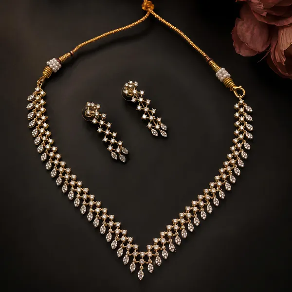 LJF_Gold_Plated_American_Diamonds_Necklace_Set_for_Women_|_CZ_Stone_Choker_Necklace_with_Matching_Earrings
